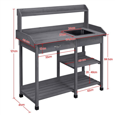 Yaheetech Grey Garden Potting Bench with Sink Drawer/Rack/Shelves - 4