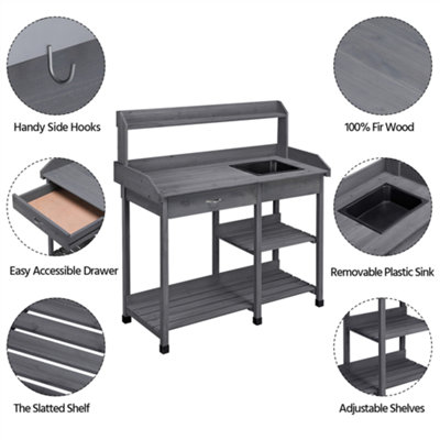 Yaheetech Grey Garden Potting Bench with Sink Drawer/Rack/Shelves - 6