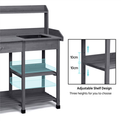 Yaheetech Grey Garden Potting Bench with Sink Drawer/Rack/Shelves - 7