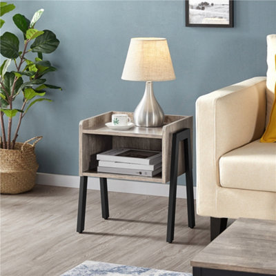 Yaheetech Grey Industrial Side Table with Open Front
