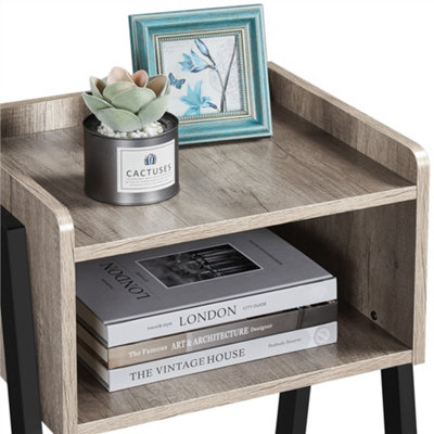 Yaheetech Grey Industrial Side Table with Open Front
