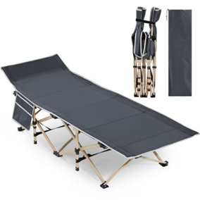 Yaheetech Grey Metal Folding Camping Bed with Carry Bag