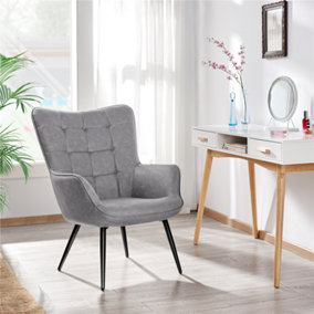 Yaheetech Grey Modern Faux Leather Accent Chair with Wood-tone Metal Legs