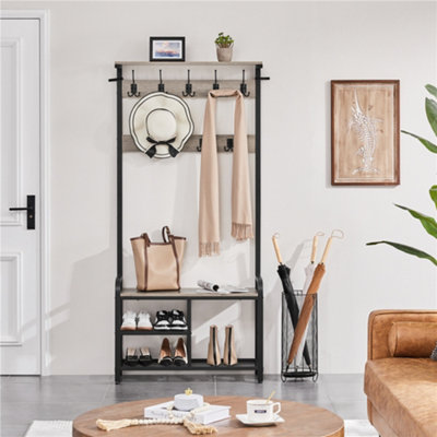 Yaheetech Grey Multifunctional Metal Hall Tree with Top Shelf