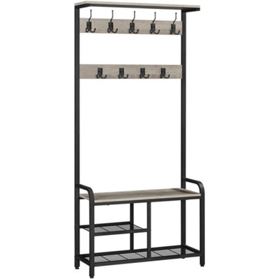Yaheetech Grey Multifunctional Metal Hall Tree with Top Shelf