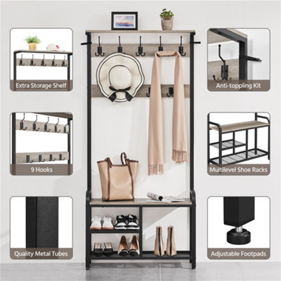 Yaheetech Grey Multifunctional Metal Hall Tree with Top Shelf - 4