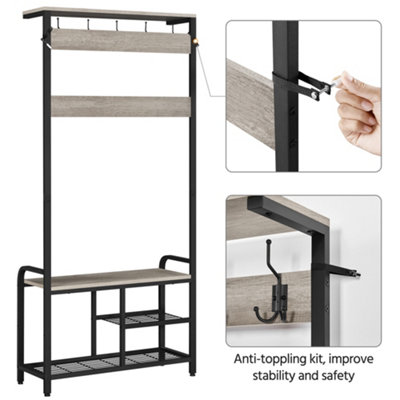 Yaheetech Grey Multifunctional Metal Hall Tree with Top Shelf - 5