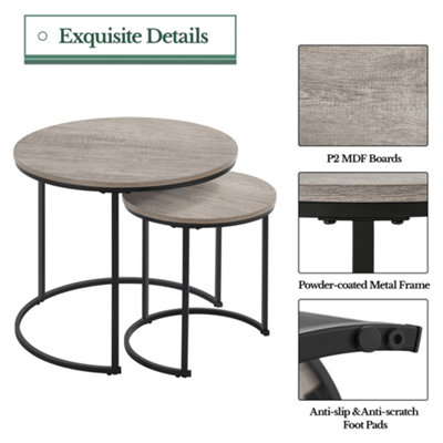 Yaheetech Grey Nesting Coffee Table Set with Round Tabletop for Living Room