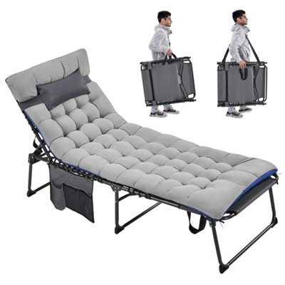 Yaheetech Grey Outdoor Folding Tanning Chair with Removable Padded Cushion