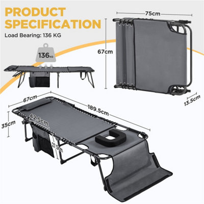 Yaheetech Grey Outdoor Folding Tanning Chair with Removable Padded Cushion