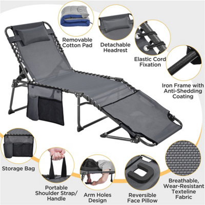 Yaheetech Grey Outdoor Folding Tanning Chair with Removable Padded Cushion