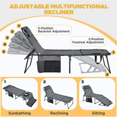 Yaheetech Grey Outdoor Folding Tanning Chair with Removable Padded Cushion