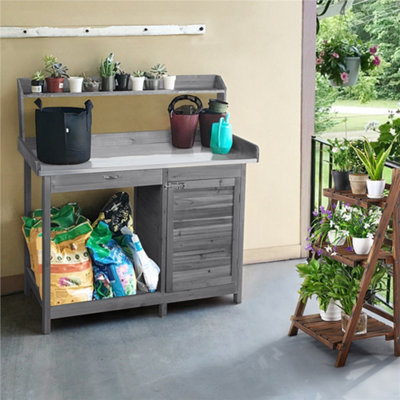 Yaheetech Grey Outdoor Potting Bench Table with Drawer/Open Shelf | DIY ...