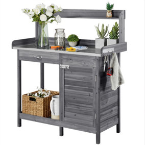 Yaheetech Grey Outdoor Potting Bench Table with Drawer/Open Shelf