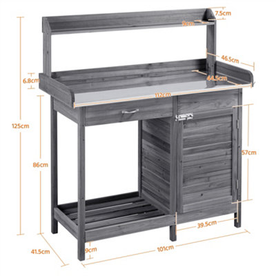 Yaheetech Grey Outdoor Potting Bench Table with Drawer/Open Shelf