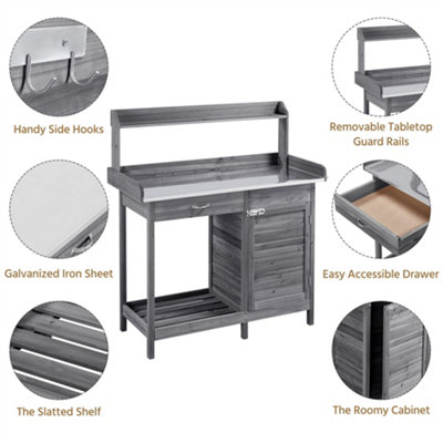 Yaheetech Grey Outdoor Potting Bench Table with Drawer/Open Shelf