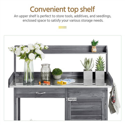 Yaheetech Grey Outdoor Potting Bench Table with Drawer/Open Shelf