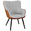 Yaheetech Grey/Retro Brown Curved Back Boucle Fabric and Faux Leather Accent Chair