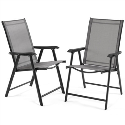 Yaheetech Grey Set of 2 Outdoor Texteline Folding Dining Chairs with Backrest/ Armrests