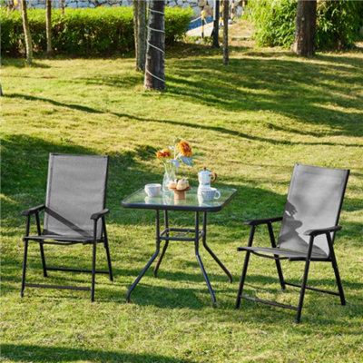 Yaheetech Grey Set of 2 Outdoor Texteline Folding Dining Chairs with Backrest/ Armrests