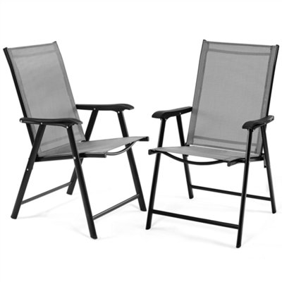 Yaheetech Grey Set of 2 Outdoor Texteline Folding Dining Chairs with Backrest/ Armrests