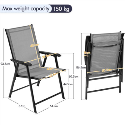Yaheetech Grey Set of 2 Outdoor Texteline Folding Dining Chairs with Backrest/ Armrests - 3