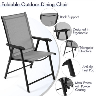 Yaheetech Grey Set of 2 Outdoor Texteline Folding Dining Chairs with Backrest/ Armrests - 5