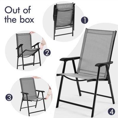 Yaheetech Grey Set of 2 Outdoor Texteline Folding Dining Chairs with Backrest/ Armrests - 6