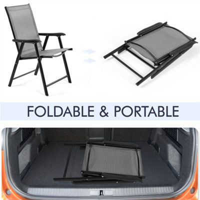Yaheetech Grey Set of 2 Outdoor Texteline Folding Dining Chairs with Backrest/ Armrests - 7