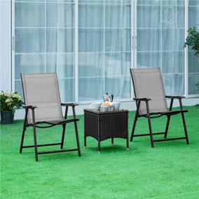 Yaheetech Grey Set of 4 Outdoor Texteline Folding Dining Chairs with Backrest/ Armrests