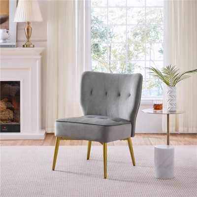 Yaheetech Grey Velvet Tufted Accent Velvet Chair with Golden Legs