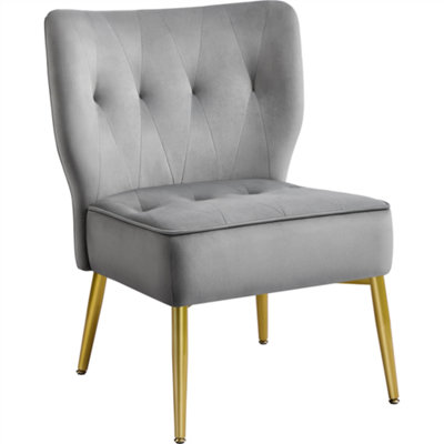 Yaheetech Grey Velvet Tufted Accent Velvet Chair with Golden Legs