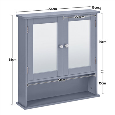 Yaheetech Grey Wall Mount Cabinet with Double Mirror Doors & Adjustable Shelf