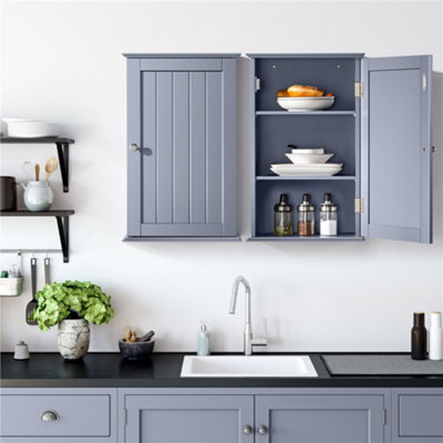 Yaheetech Grey Wall Mounted Cabinet Storage with 3 Tiers Adjustable Shelf