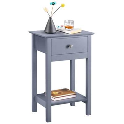 Yaheetech Grey Wood Bedside Table End Table with Drawer