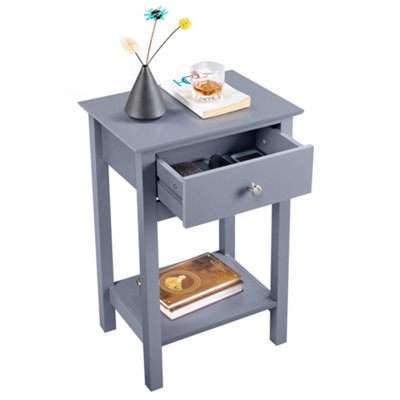 Yaheetech Grey Wood Bedside Table End Table with Drawer
