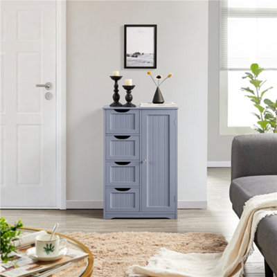 Yaheetech Grey Wooden Freestanding Bathroom Cabinet with 4 Drawers and Cupboard