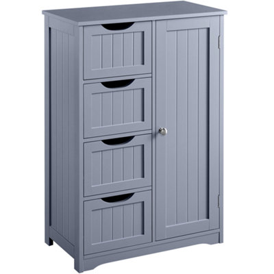 Yaheetech Grey Wooden Freestanding Bathroom Cabinet with 4 Drawers and Cupboard