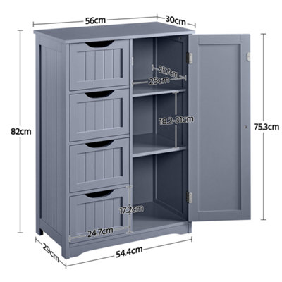 Yaheetech Grey Wooden Freestanding Bathroom Cabinet with 4 Drawers and Cupboard