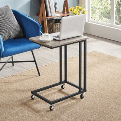Yaheetech Grey Wooden Side Table with Wheels for Small Spaces