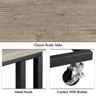 Yaheetech Grey Wooden Side Table with Wheels for Small Spaces