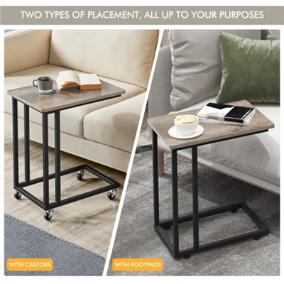Yaheetech Grey Wooden Side Table with Wheels for Small Spaces
