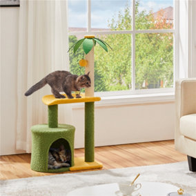 Yaheetech Grey/Yellow 94cm Coconut Palm Cat Tree with Scratching Post Cat Tower with Bending Perch