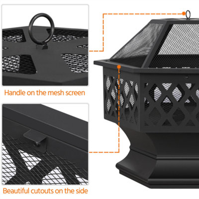 Yaheetech Heavy Duty Hex Fire Pit with Mesh Poker Sides - 4