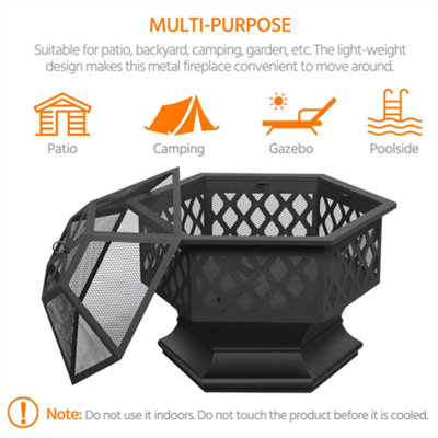 Yaheetech Heavy Duty Hex Fire Pit with Mesh Poker Sides - 7