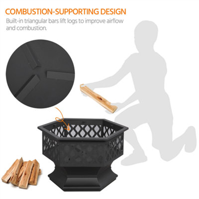 Yaheetech Heavy Duty Hex Fire Pit with Mesh Poker Sides - 8
