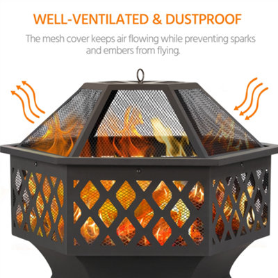 Yaheetech Heavy Duty Hex Fire Pit with Mesh Poker Sides - 9