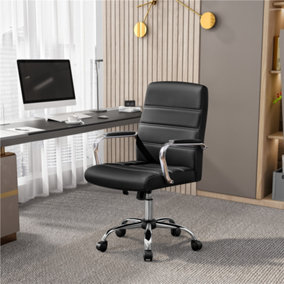 Yaheetech Height Adjustable PU Leather Office Chair with Armrests - Black