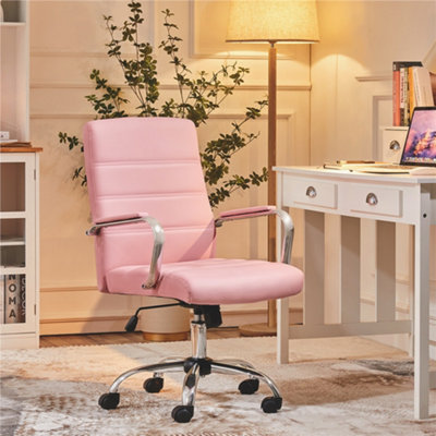Yaheetech Height Adjustable PU Leather Office Chair with Armrests Pink