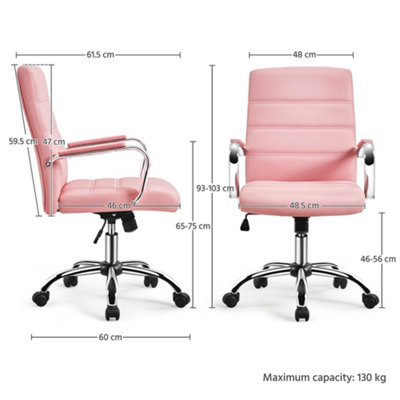 Yaheetech Height Adjustable PU Leather Office Chair with Armrests Pink